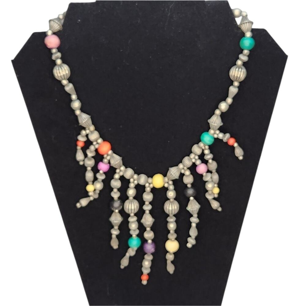 Boho Multicolor Beaded Necklace | Vintage Statement Jewelry - Picture 4 of 7